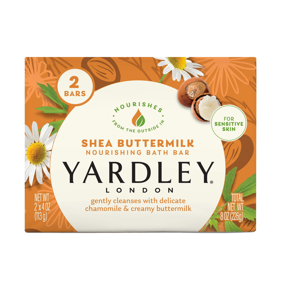 Yardley London Shea Buttermilk Bath Bar For Sensitive Skin, 4.25 Oz, 2 Count