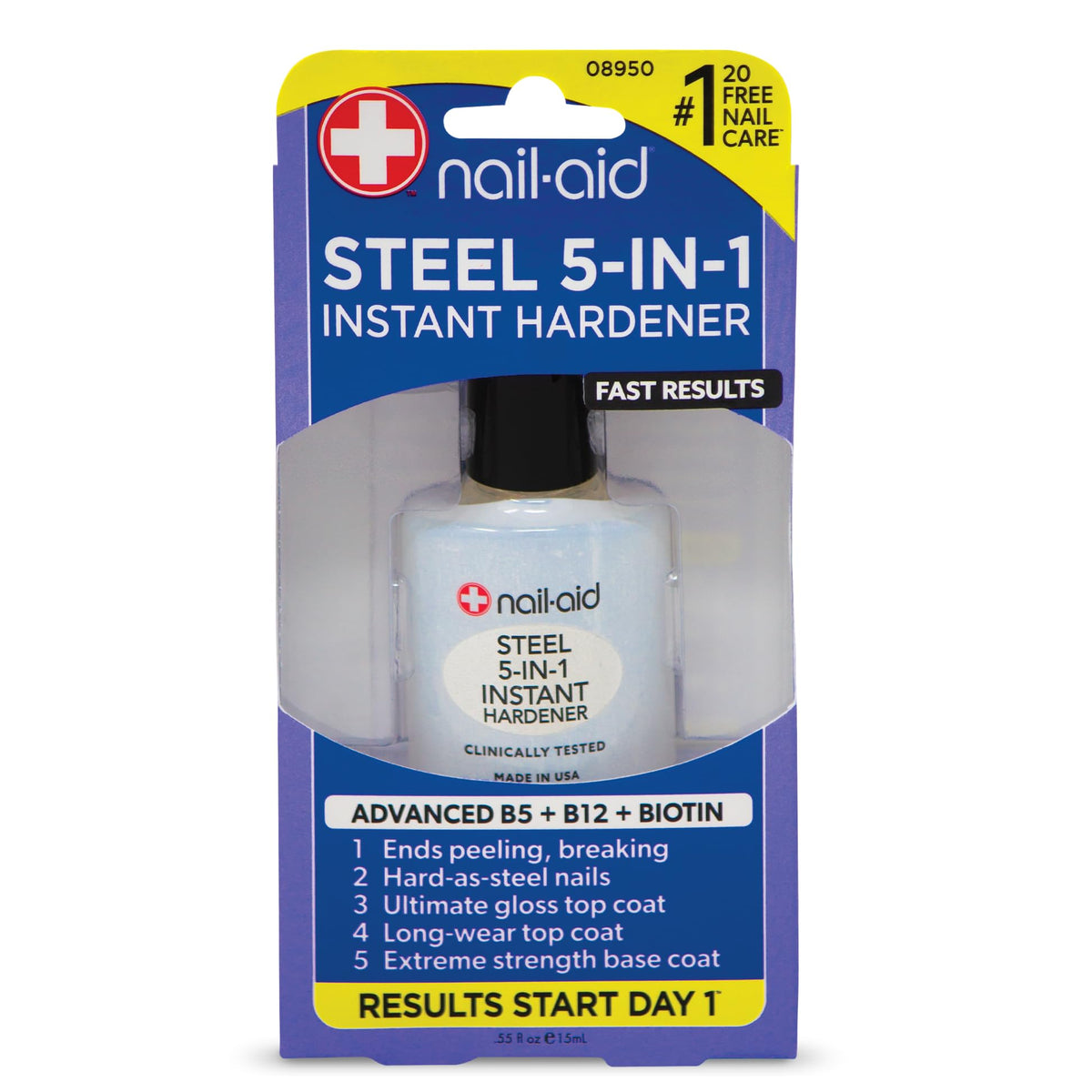 Nail-Aid Steel Instant Hardener, Clear 0.55 Fl Oz - Strengthens & Protects Nails