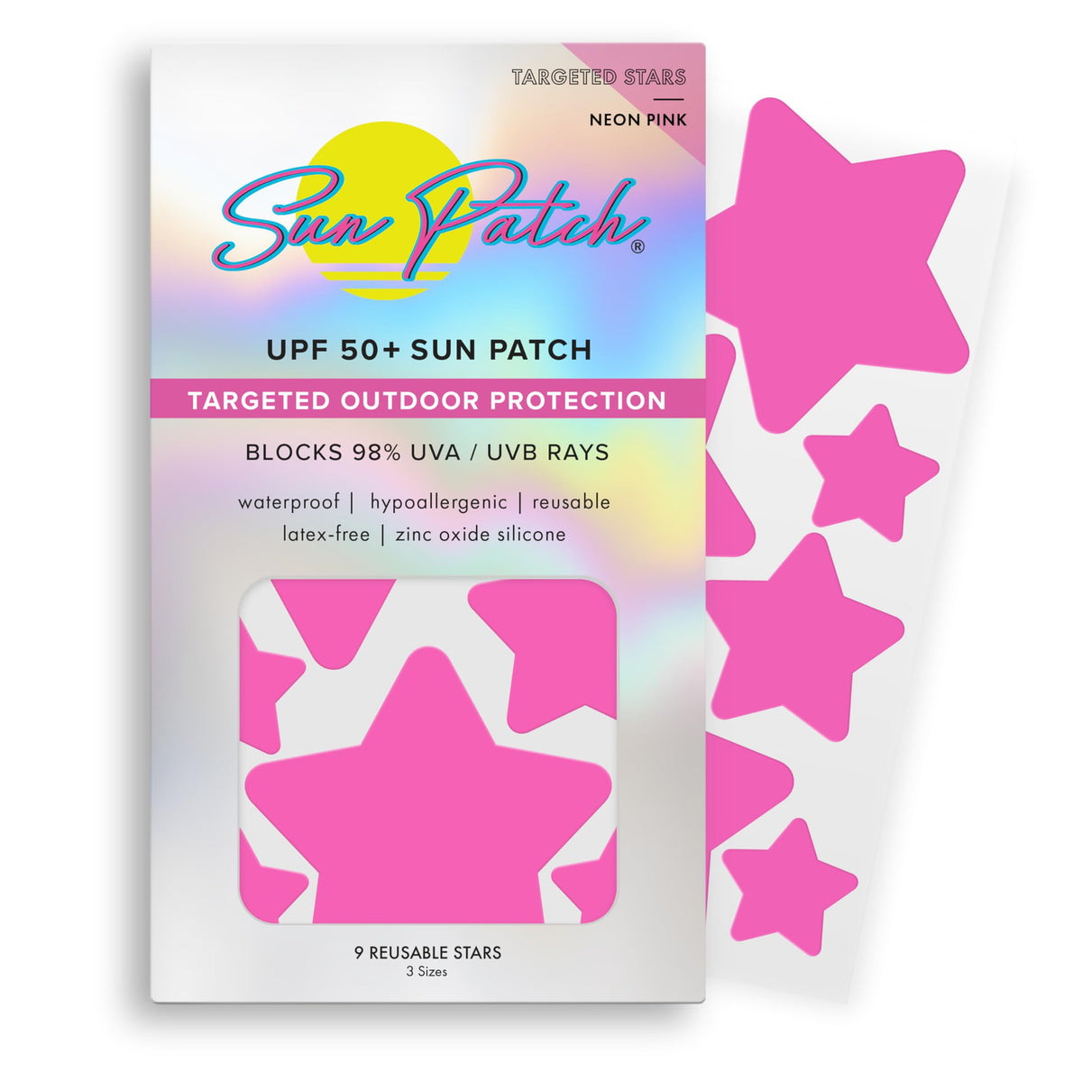 Sun Patch Reusable Star Sunscreen Patches, Upf 50 Uv Protection, 10 Count, Pink