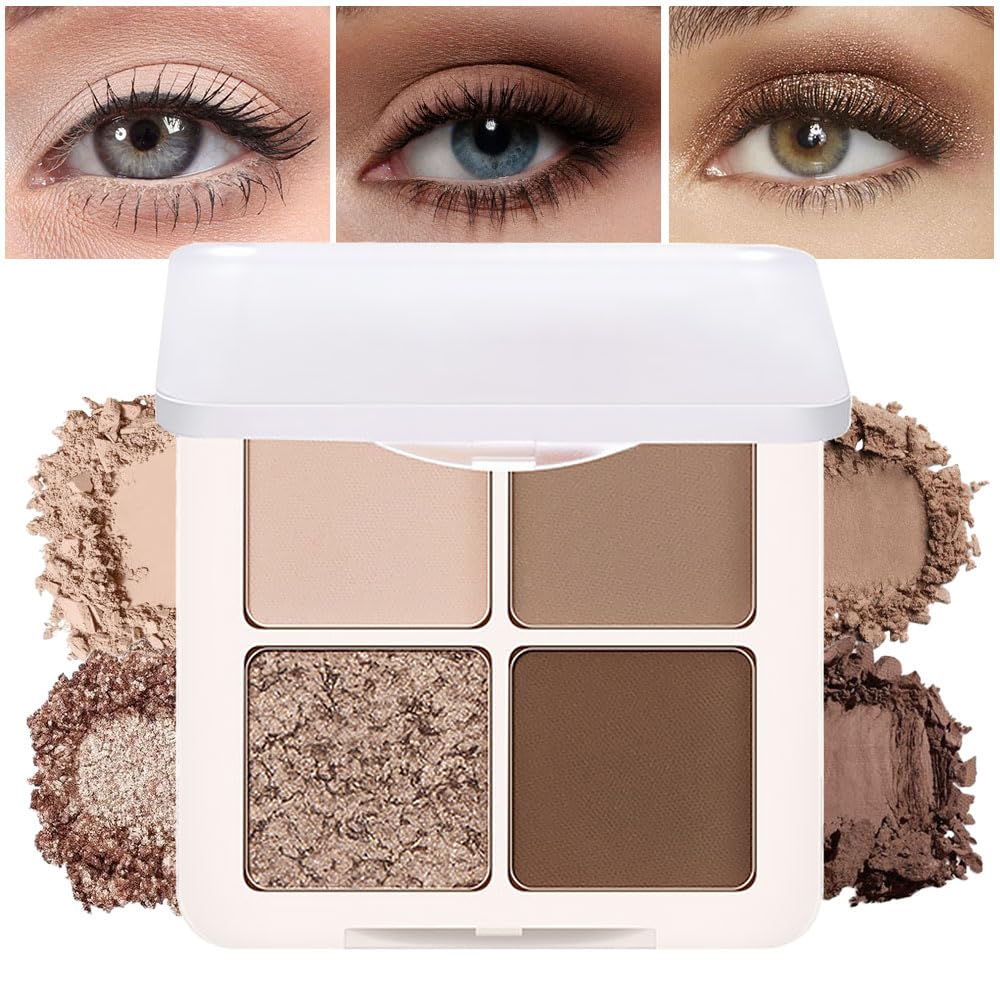 Feicuiyun Eyeshadow Quad - Blendable Matte & Shimmer, Velvety Pigmented, Cruelty-Free,