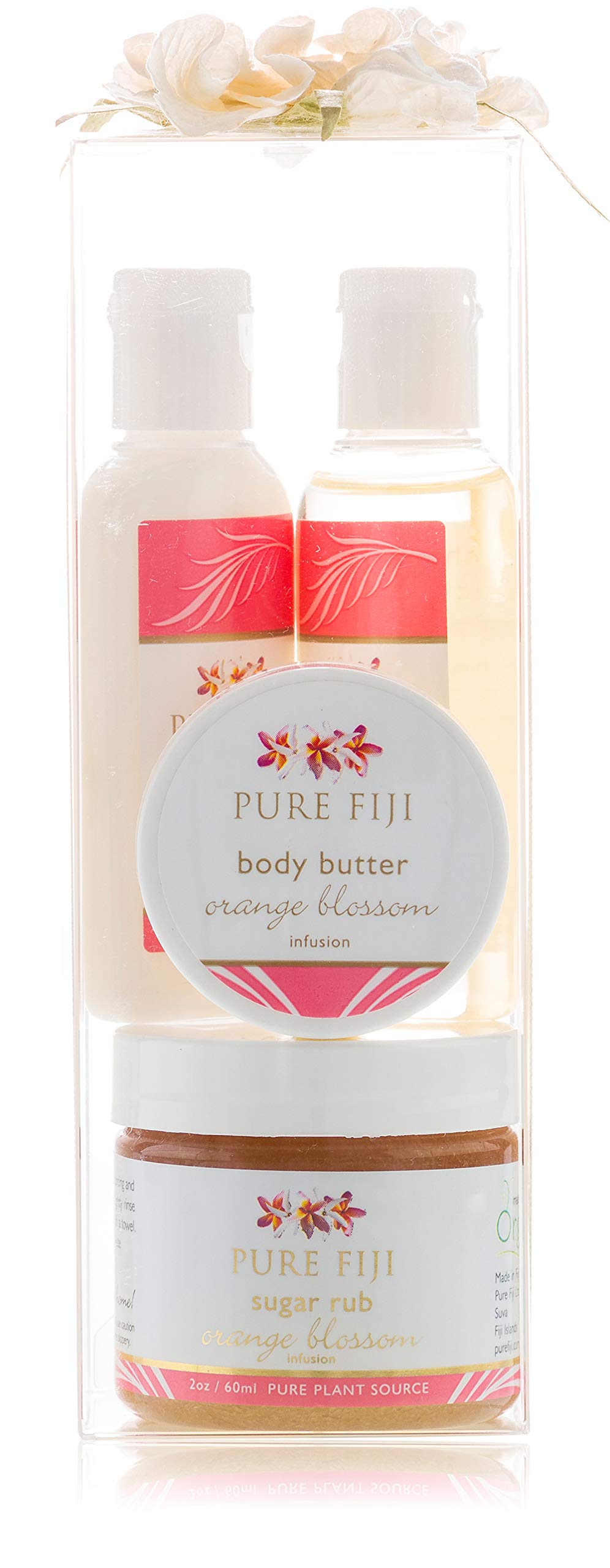 Pure Fiji Spa Gift Box For Women & Men - Sugar Scrub, Body Oil, Butter & Lotion, Orange Blossom