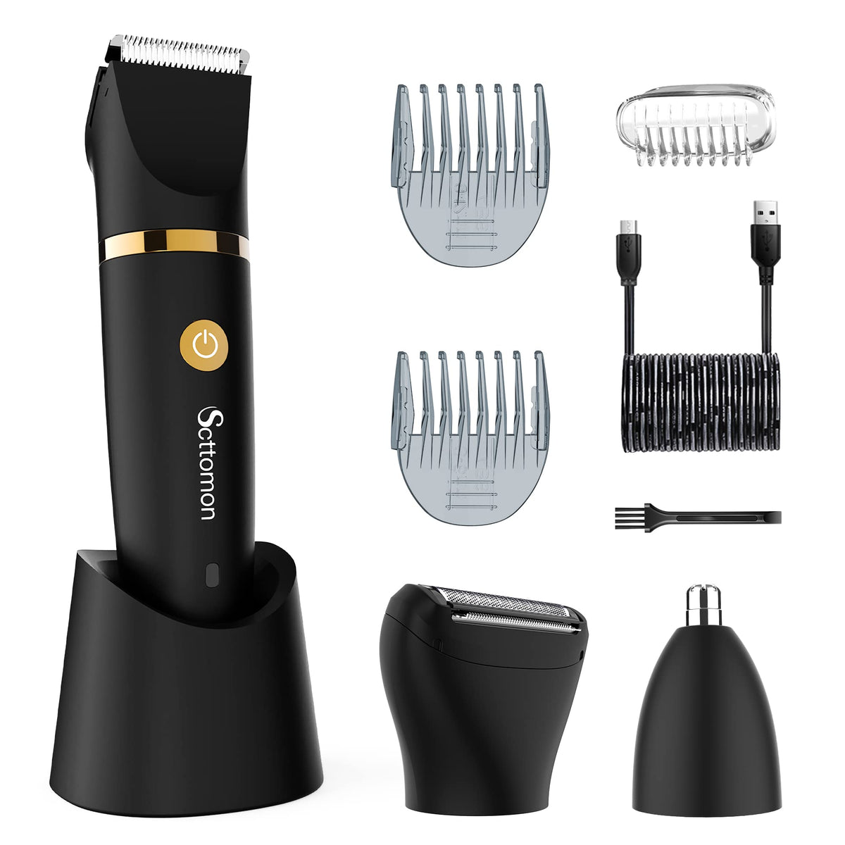 Scttomon 3-In-1 Electric Groin Hair Trimmer & Body Shaver For Men, Waterproof, Cordless, Black