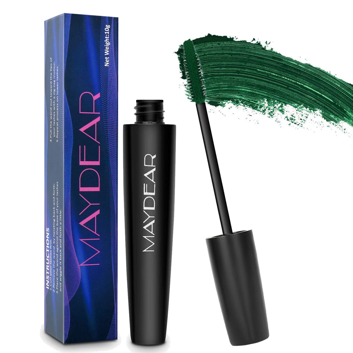 Maydear Dark Green Waterproof Mascara - Long Lasting, Smudgeproof Eye Makeup For Women