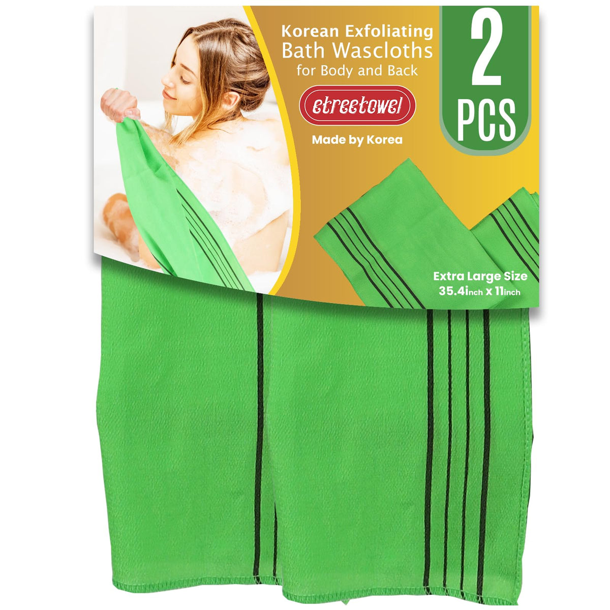 Etreetowel Extra Large Korean Exfoliating Bath Mitts (2 Pcs) - Soft Rayon Washcloths 35.4&quot; X