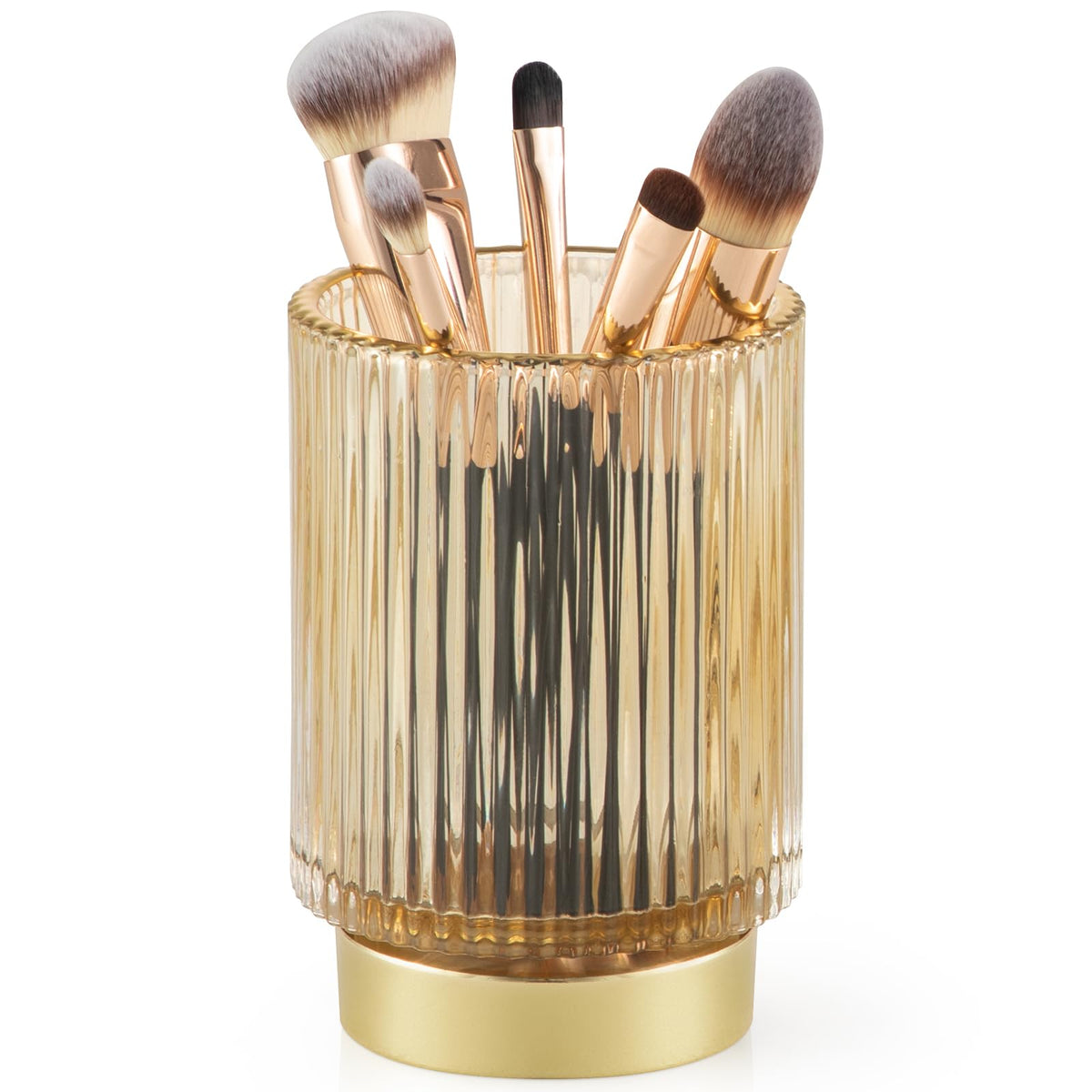 Canitoron Amber Glass Makeup Brush Holder - Cosmetic Organizer For Brushes, Pens, And Pencils - L Size