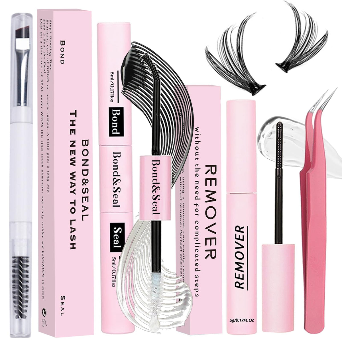 Qiveaory Lash Bond And Seal Kit - 4 Pcs Diy Lash Extensions, Waterproof Glue, Remover & Tweezers