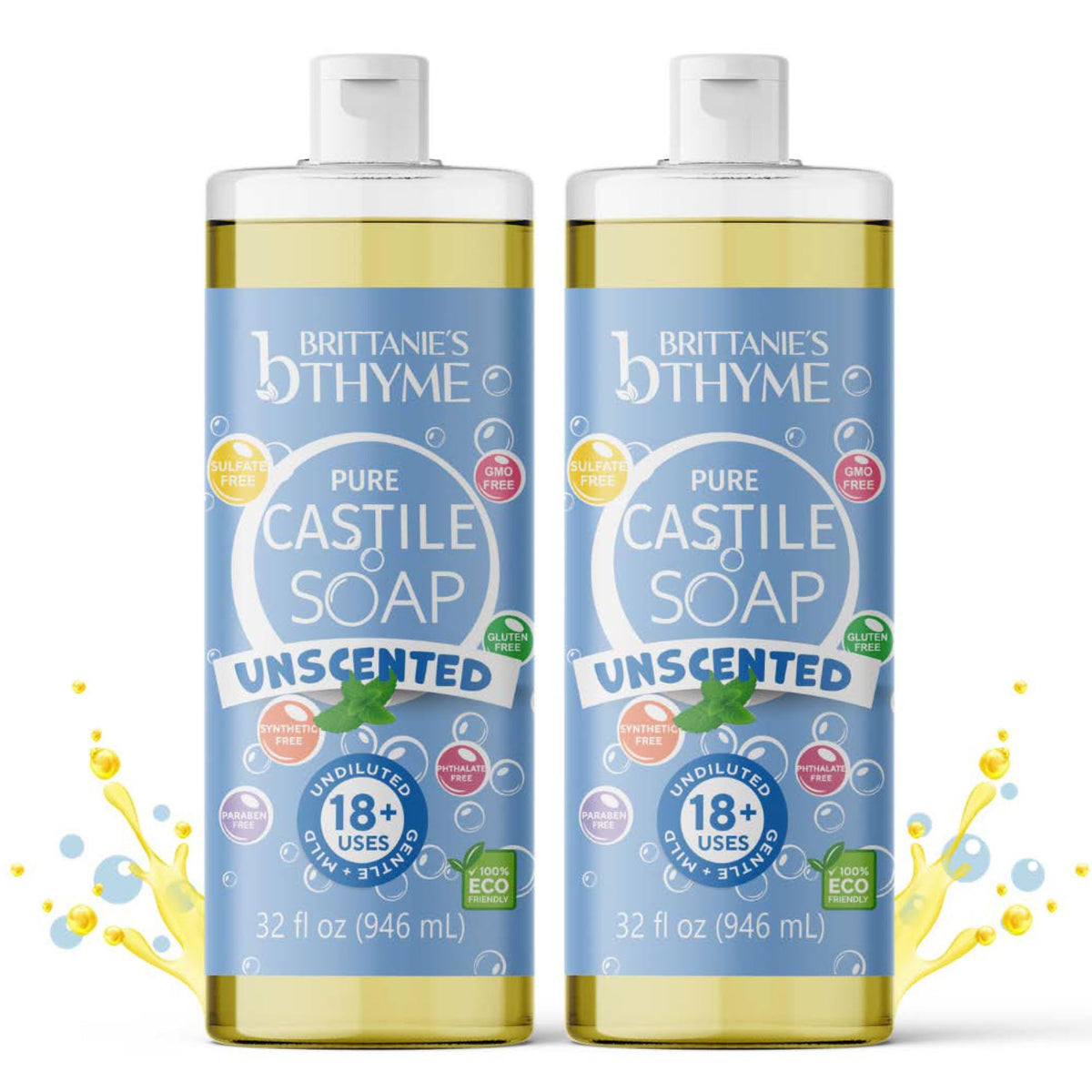 Brittanie'S Pure Castile Liquid Soap Refill, Unscented, 64 Fl Oz, Vegan, Non-Gmo, Gentle