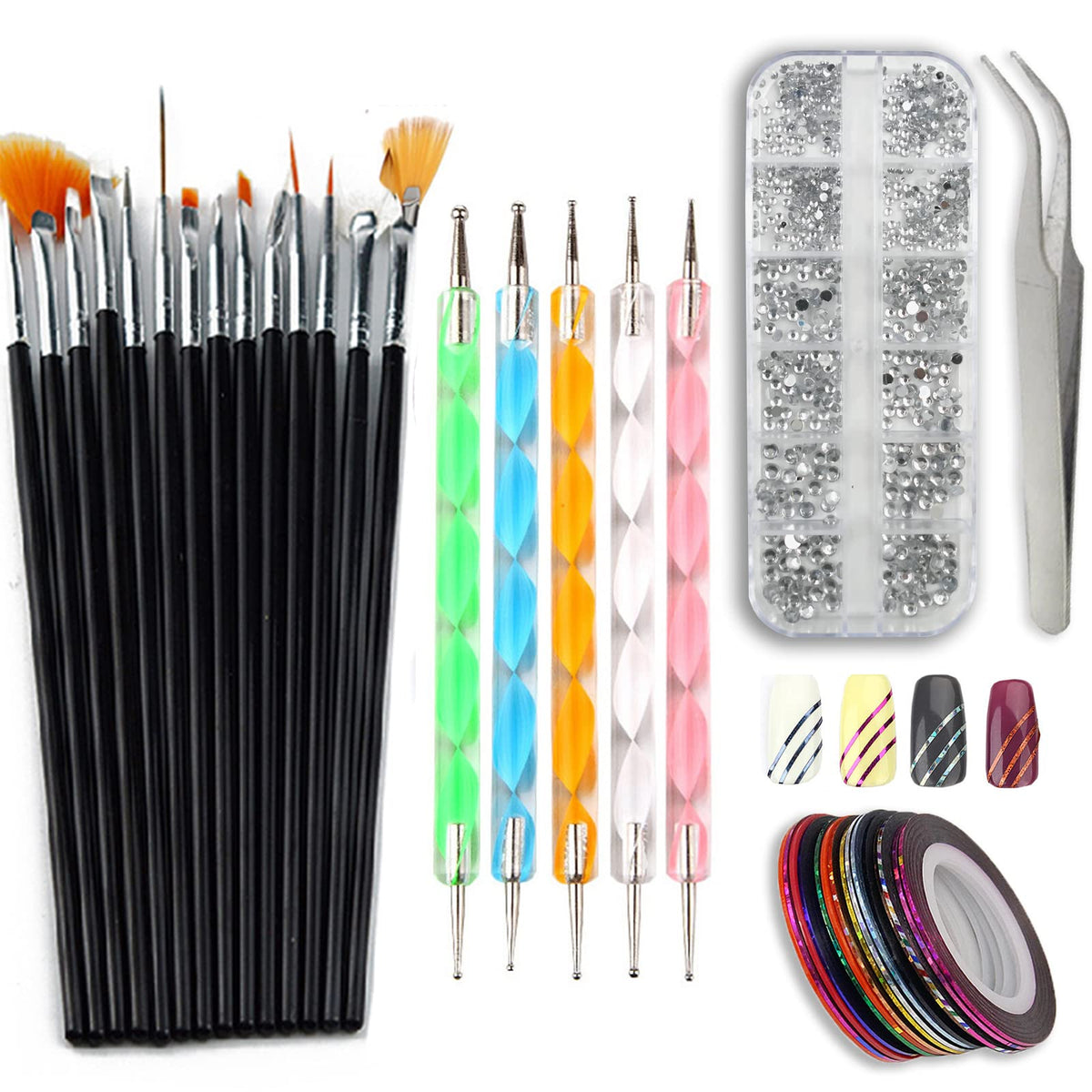 Lifextol Nail Art Brush Kit - Rhinestone Uv Gel Drawing & Dotting Pens For Manicure Design