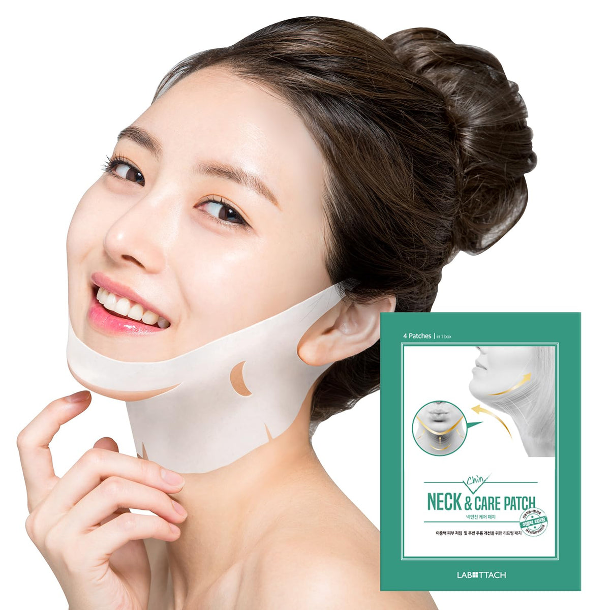 Wooshin Labottach V Lifting Chin & Neck Wrinkle Patches, Anti-Aging, 4Pcs With Collagen Mask