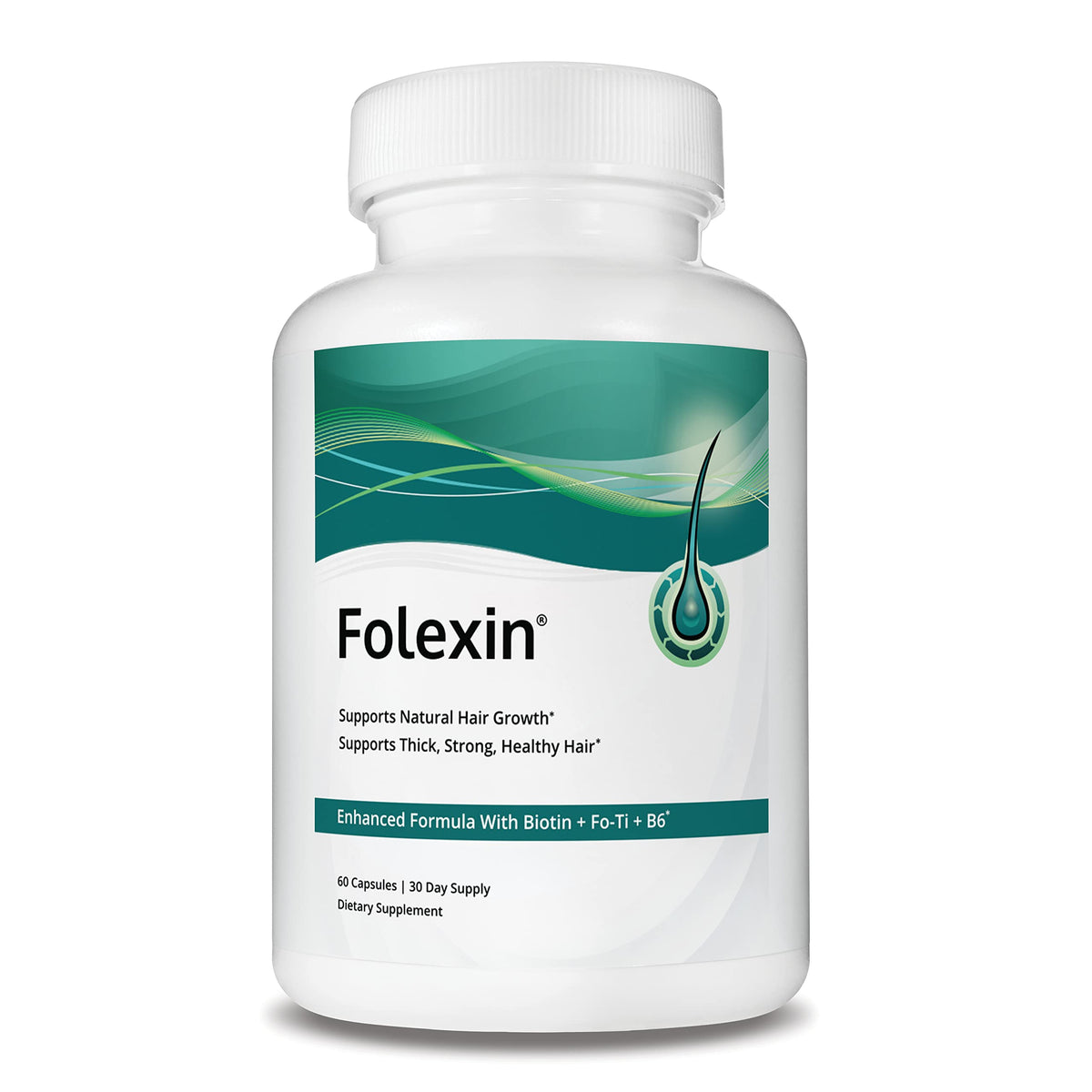 Folexin Hair Growth Support Supplement - Biotin & B6 For Thicker Hair - 60 Capsules