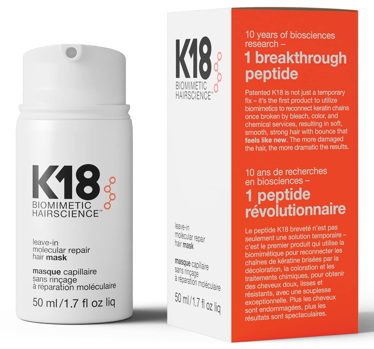 K18 Leave-In Molecular Repair Hair Mask - 50Ml Treatment For Damaged Hair, Color & Heat Repair