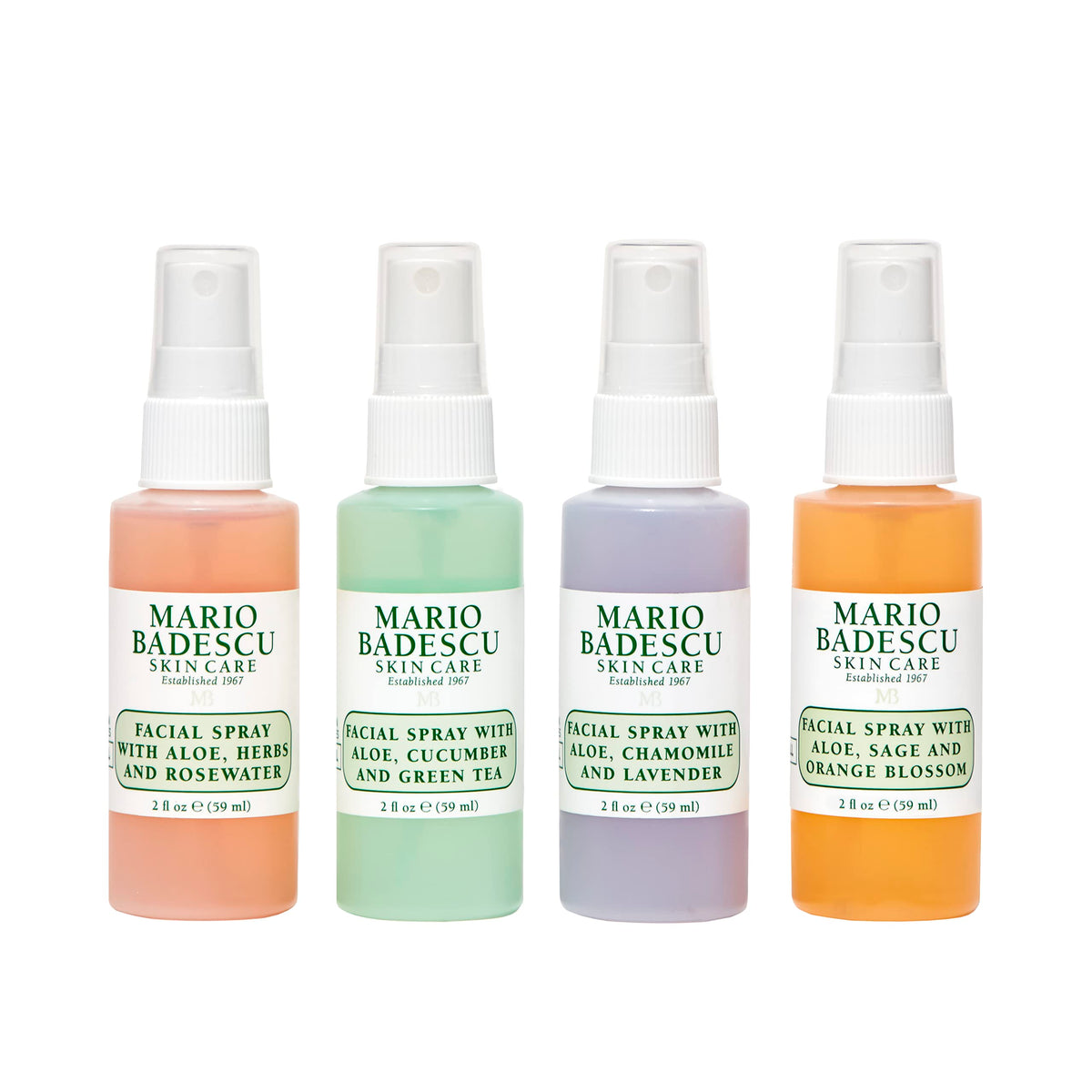 Mario Badescu Mini Mist Facial Spray Collection - Rose, Cucumber, Lavender, Orange Blossom, 4 Pack