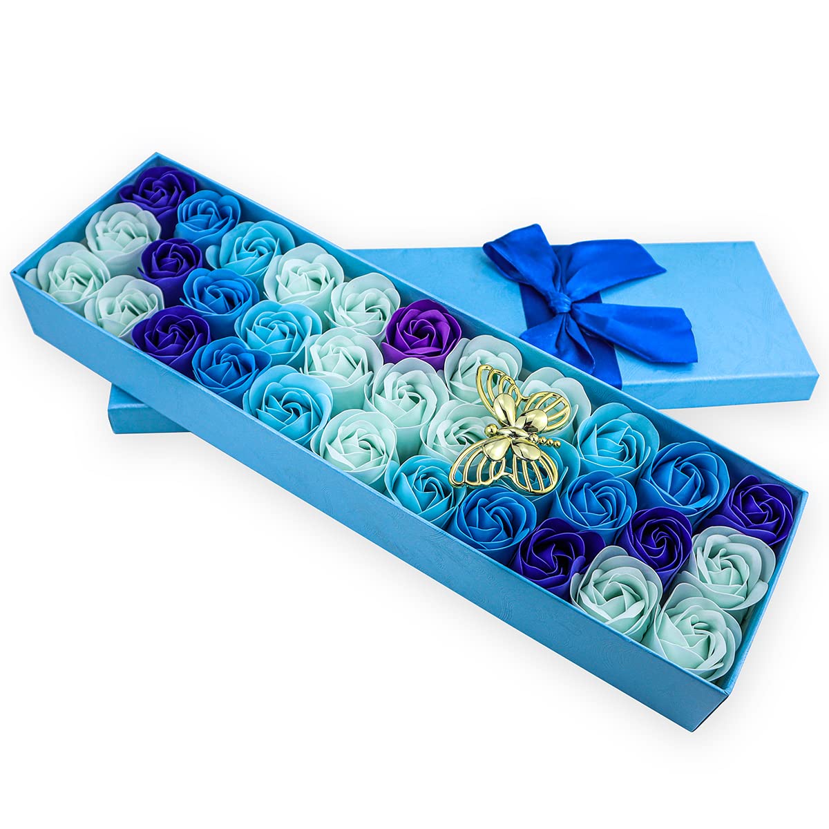 Jialeey 33 Pcs Floral Scented Rose Soap Petals Gift Set For Women, Blue Box, Valentine'S Day