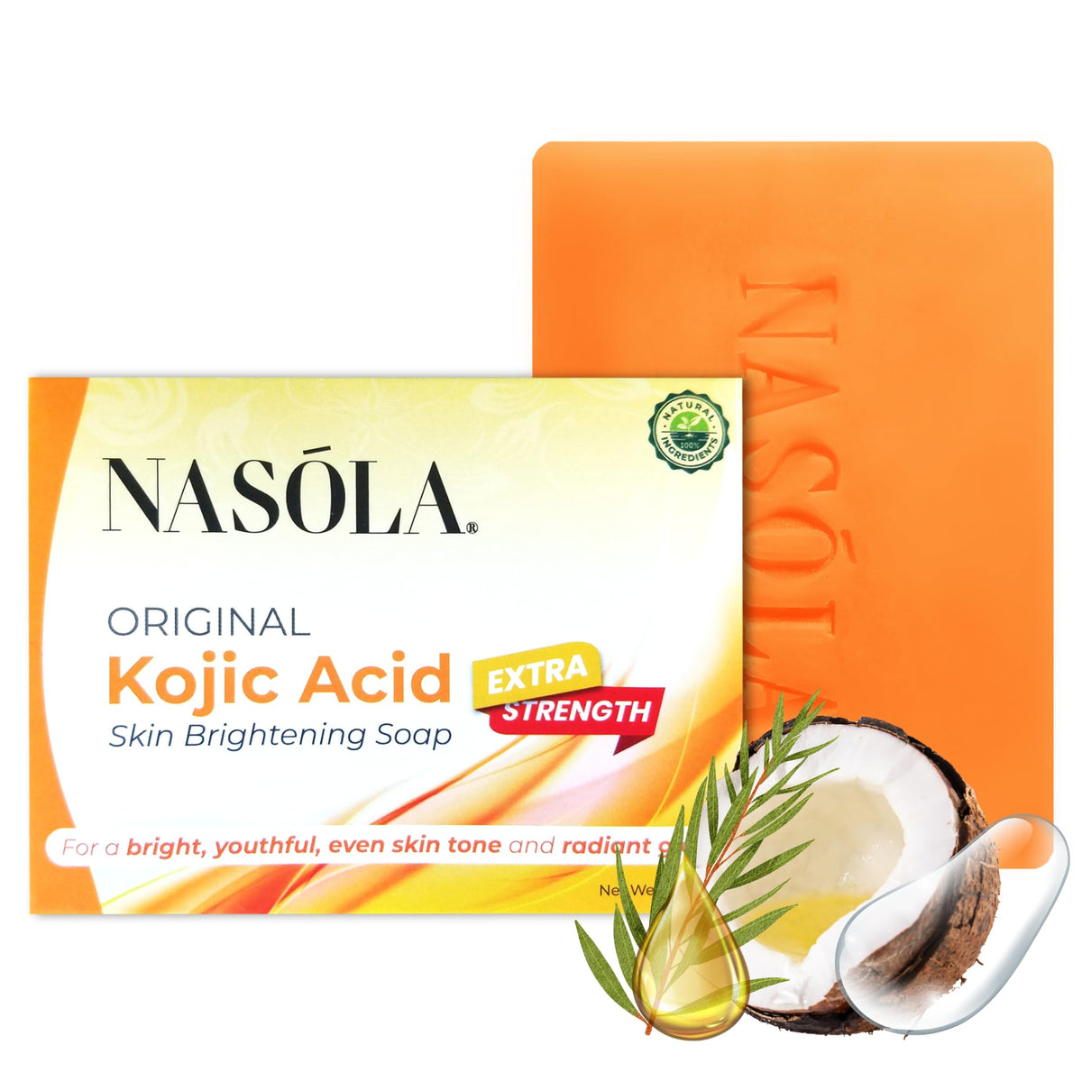 Nasola Kojic Acid Soap - Skin Clarifying, Complexion Boosting, 4.9 Oz Face & Body Cleanser