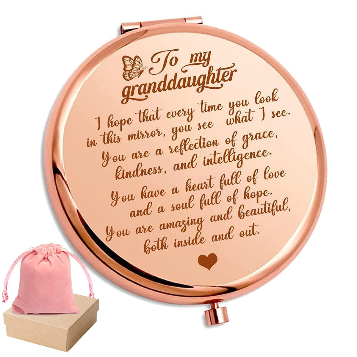 Hnlugf Granddaughter Compact Mirror - Engraved Rose Gold Encouragement Gift For Granddaughters