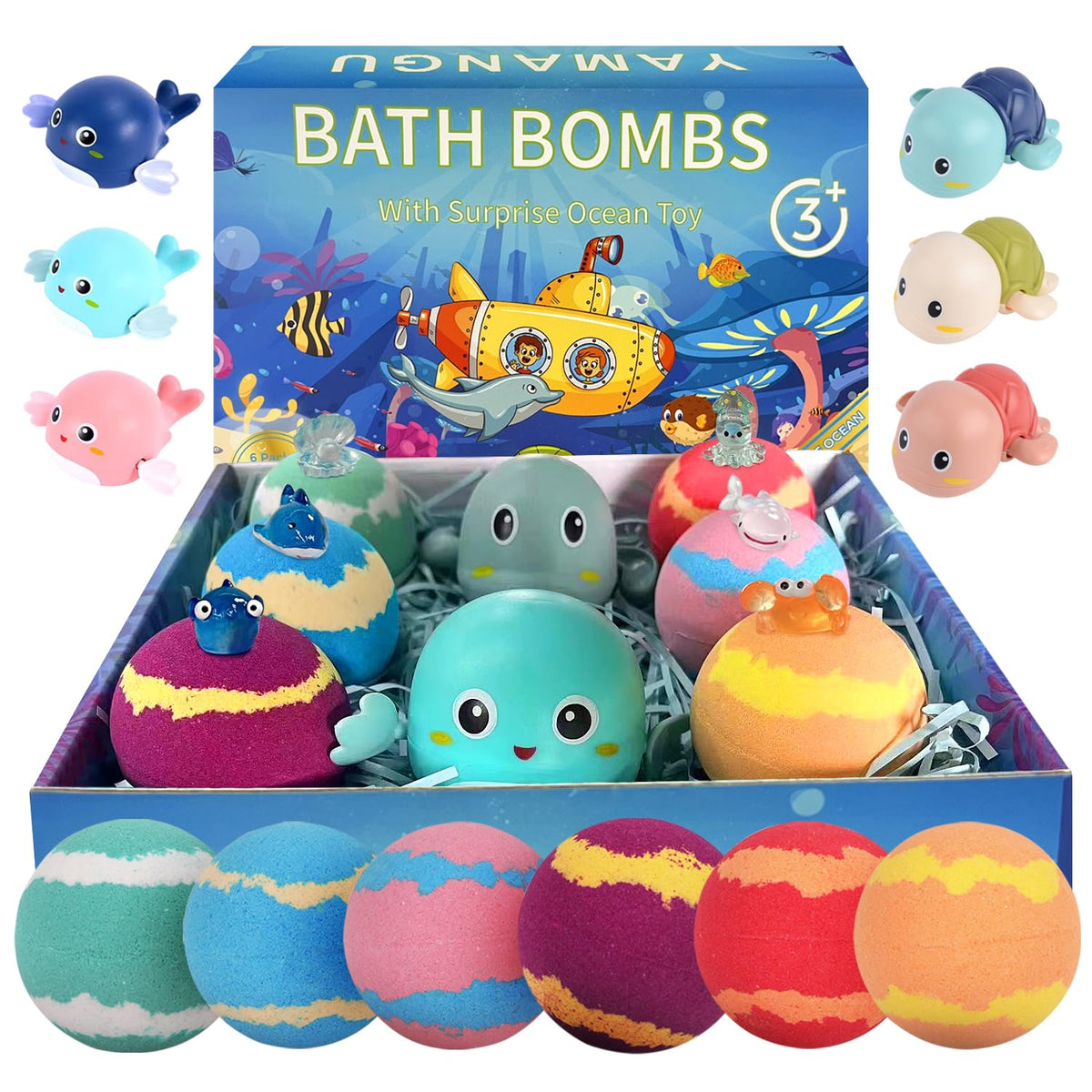 Yamangu Ocean Bath Bombs For Kids - Xxl Fizzies With Surprise Animal Toys, 6 Count