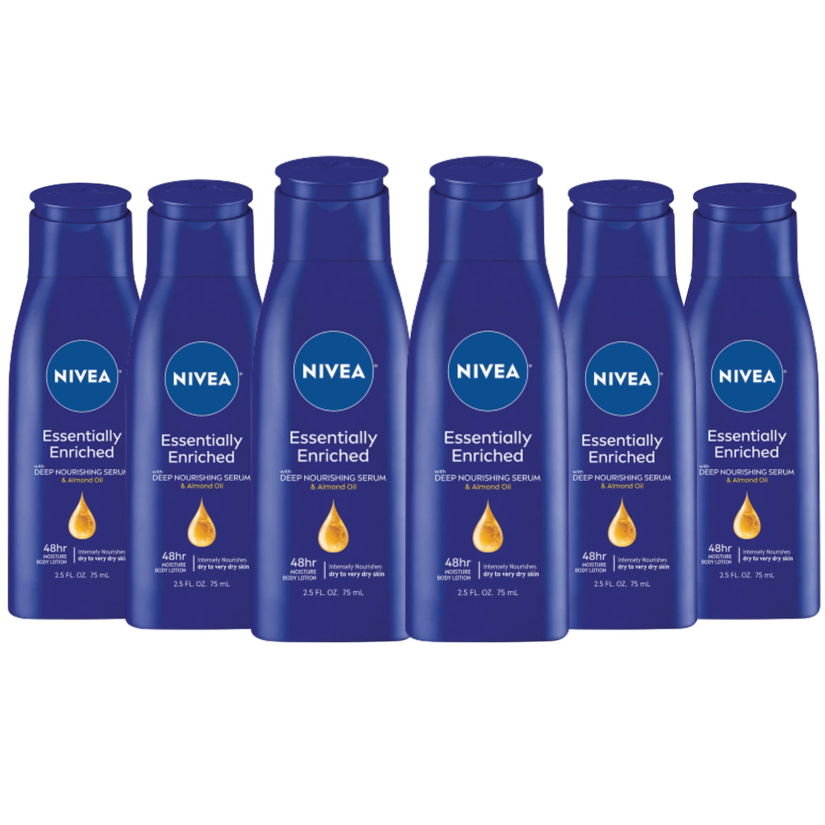 Nivea Essentially Enriched Body Lotion For Dry Skin, Travel Size, 2.5 Fl. Oz, Pack Of 6