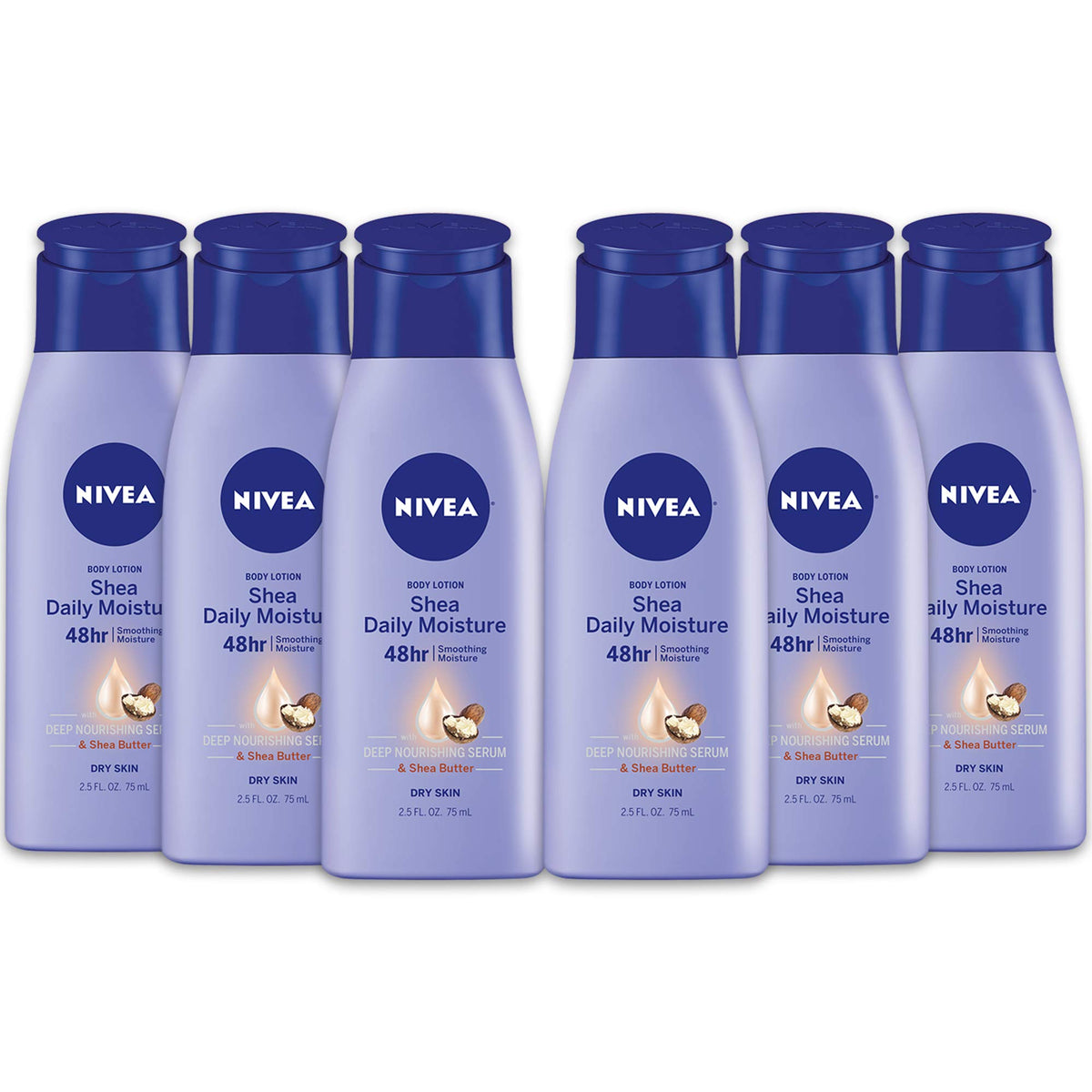 Nivea Shea Nourish Body Lotion, Travel Size 2.5 Fl Oz, Pack Of 6 For Dry Skin