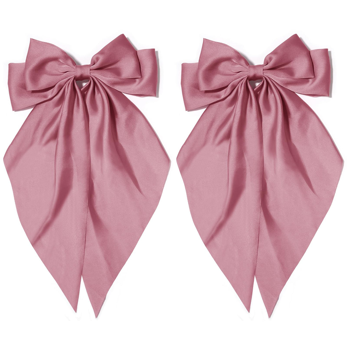 Tulobi 2Pcs Silky Satin Hair Bows - Korean Pink Coquette Ribbon Clips For Women