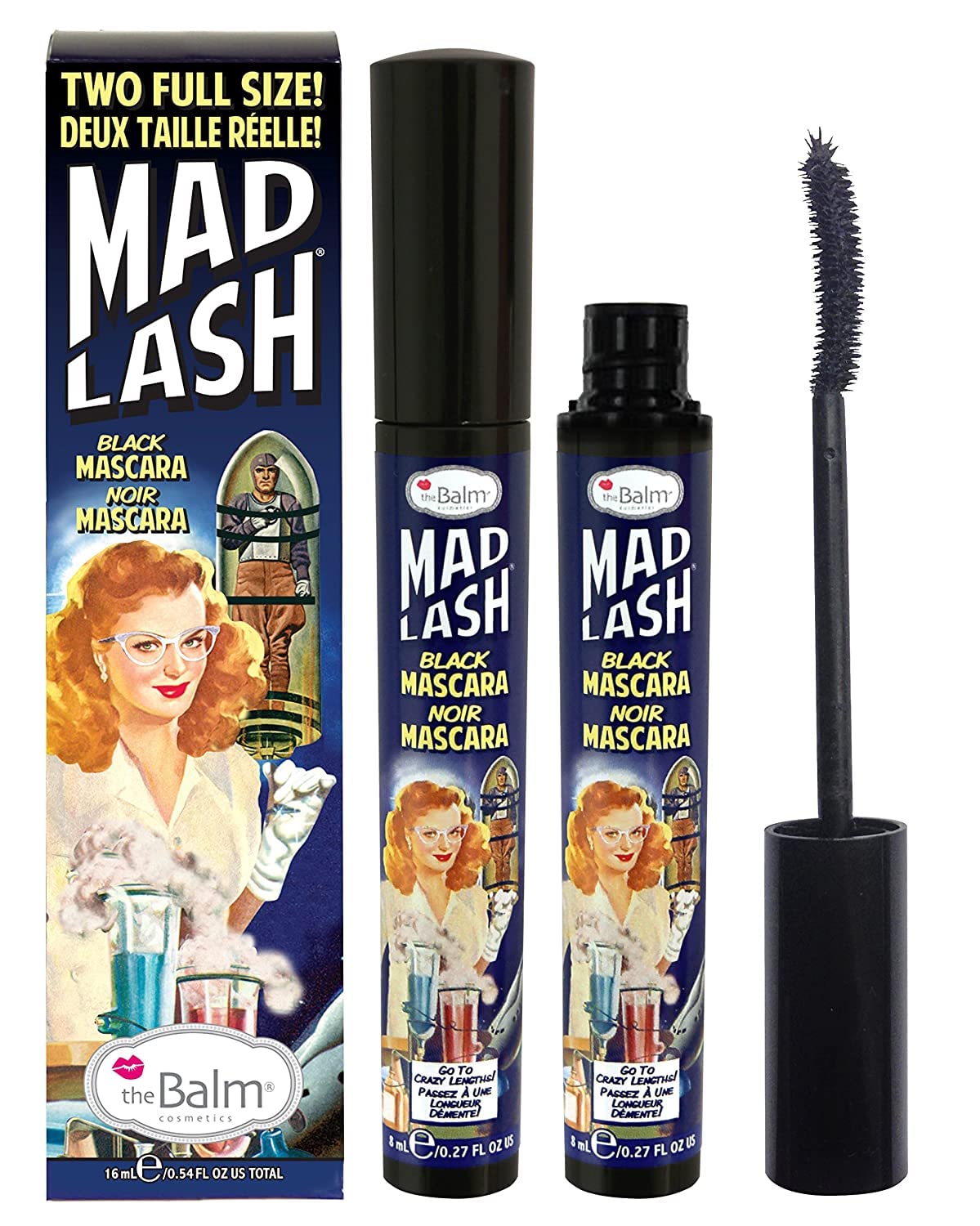 Thebalm Mad Lash Voluminous Mascara, Black, Water-Resistant, 0.27 Fl Oz, Pack Of 2