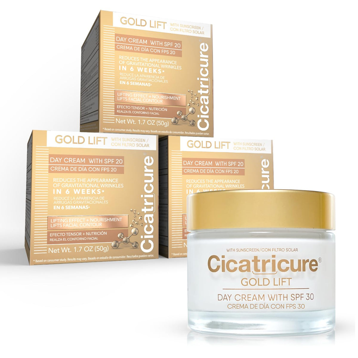 Cicatricure Gold Lift Anti Aging Day Cream With Spf 30, 3-Pack, 1.7 Oz - Firms & Nour