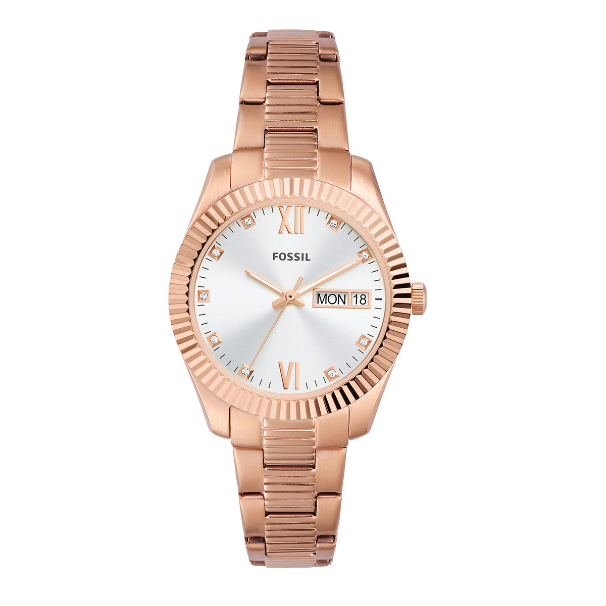 Fossil Women'S Scarlette Mini Quartz Watch, Rose Gold Stainless Steel, Three-Hand, Es5200