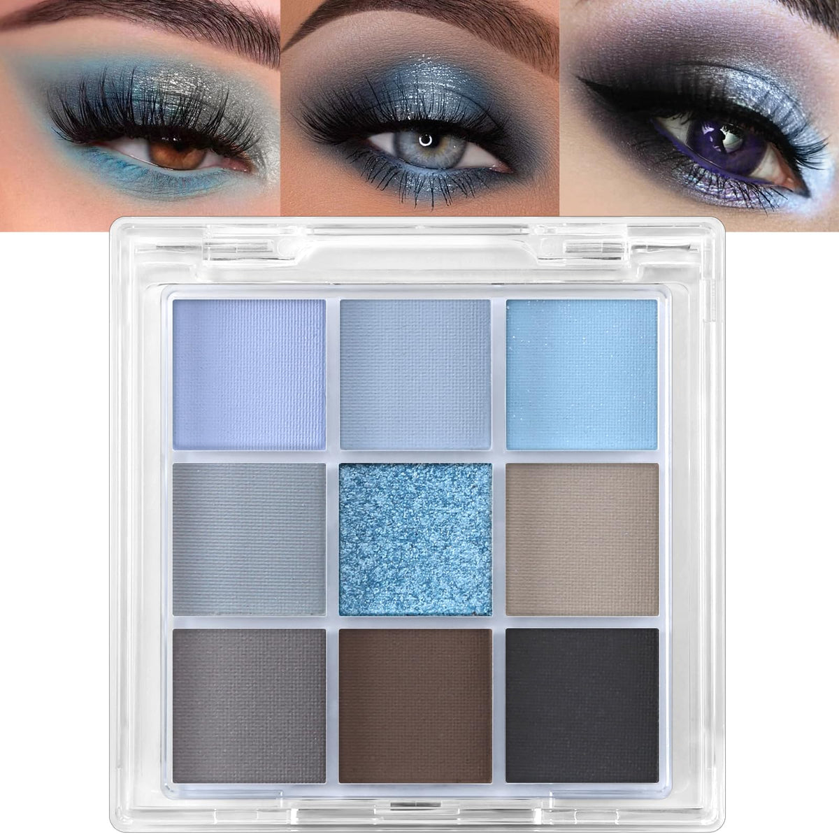 Erinde 9 Colors Eyeshadow Palette - Matte, Shimmer & Glitter, Waterproof Natural Makeup, Blue