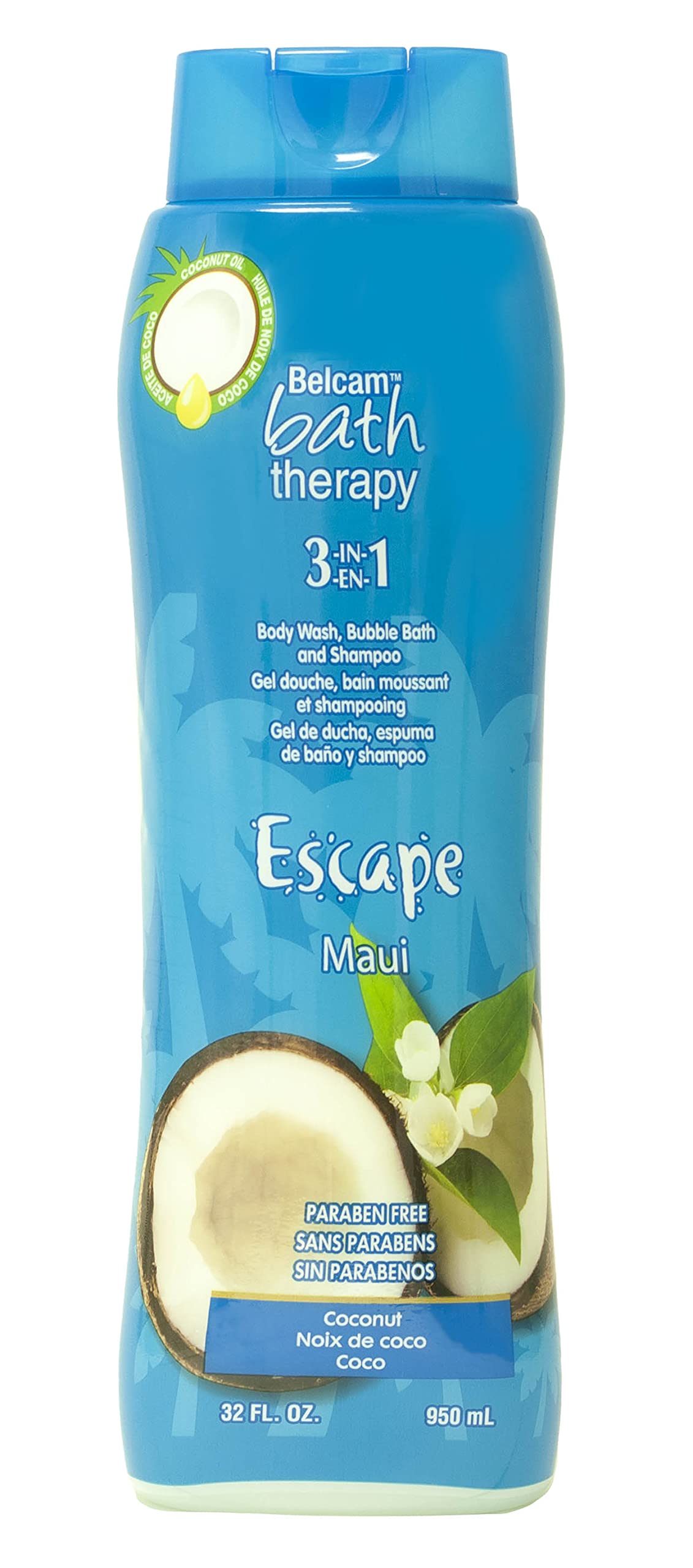 Belcam Bath Therapy Maui Coconut Body Wash & Shampoo, 32 Fl. Oz - Moisturizing Cleanser