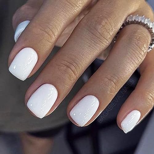 GLAMERMAID Extra Short Squoval Press on Nails, Milky White, 24Pcs Glossy Reusable Acrylic Manicure