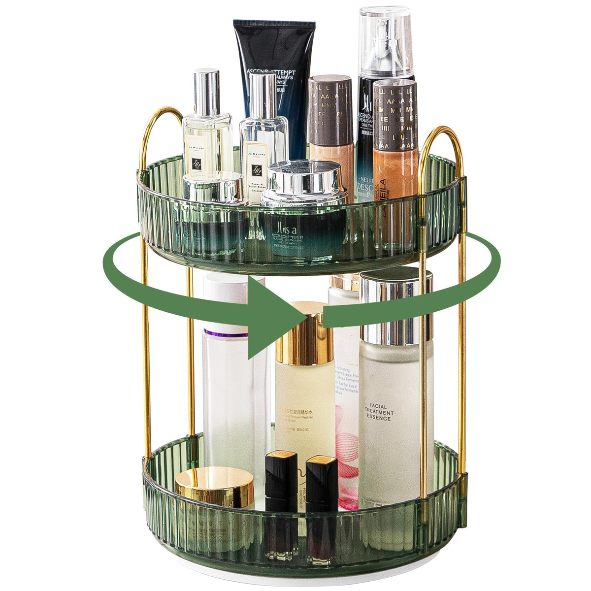 Cestativo 360° Rotating Makeup Organizer - 2 Tier Green Skincare & Cosmetics Storage