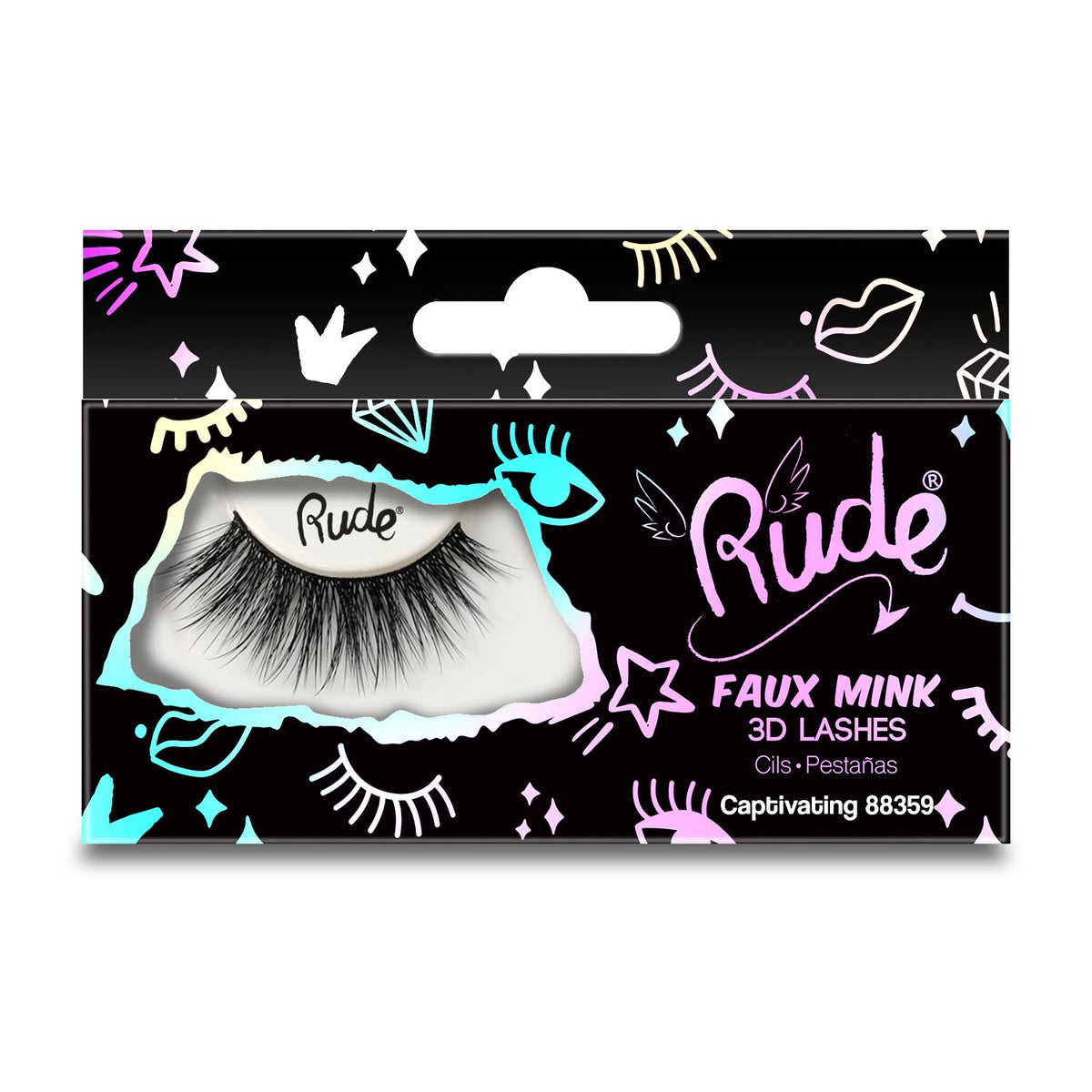 Rude Cosmetics Faux Mink 3D Lashes - Captivating Pair for Women, 1 Pc