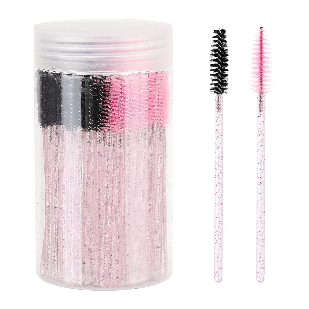 Tbestmax 100 Pcs Disposable Mascara Wands - Crystal Eyebrow Spoolies with Pink & Black Brushes