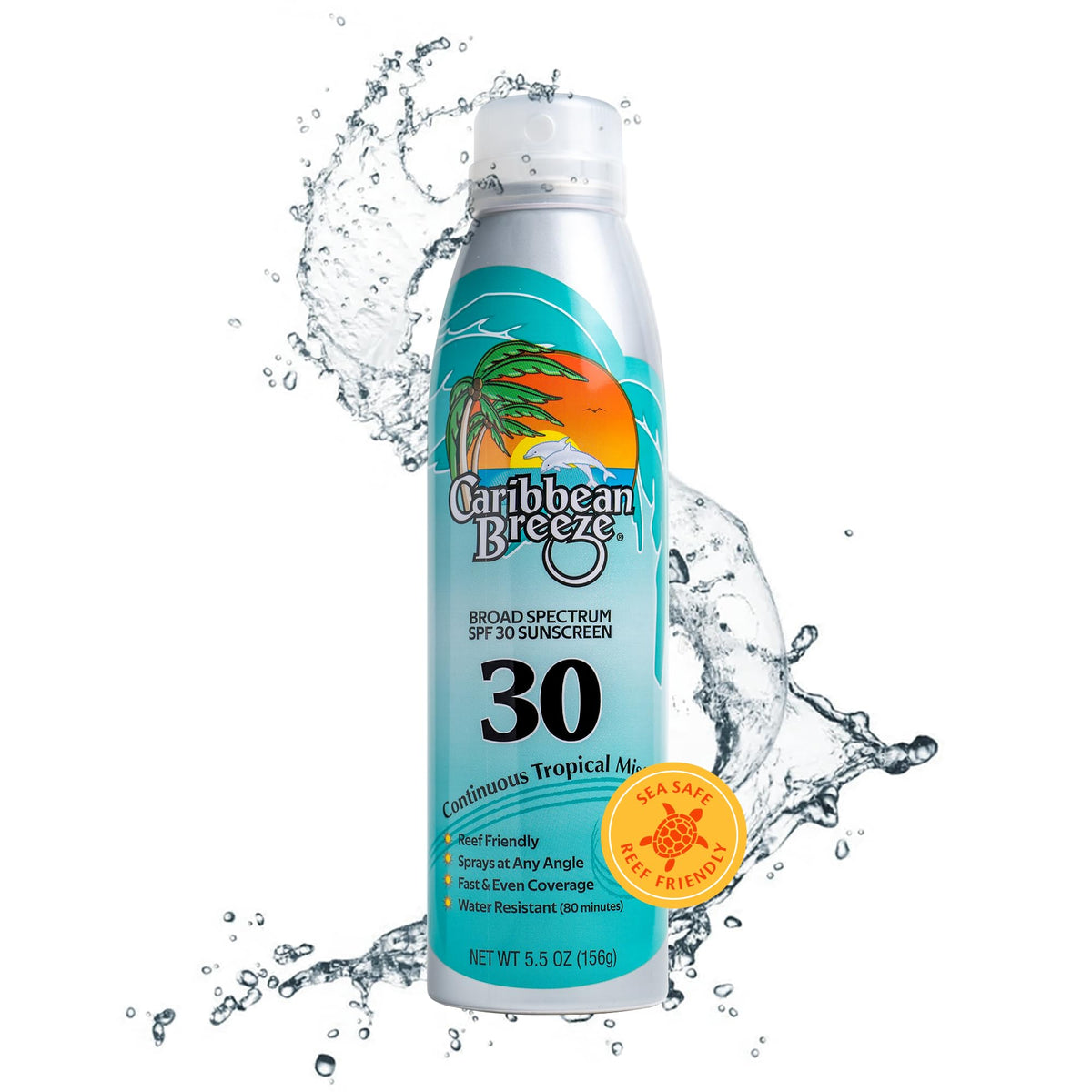 Caribbean Breeze Spf 30 Sunscreen Spray, Reef Safe, 5.5 Oz, Water Resistant Up To 80 Minutes