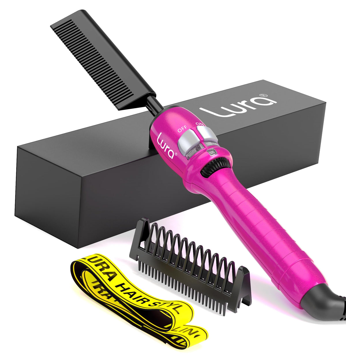 LURA Pink Heat Comb - Electric Styling Tool for Lace Front Wigs & Afro Hair, 200-500°F