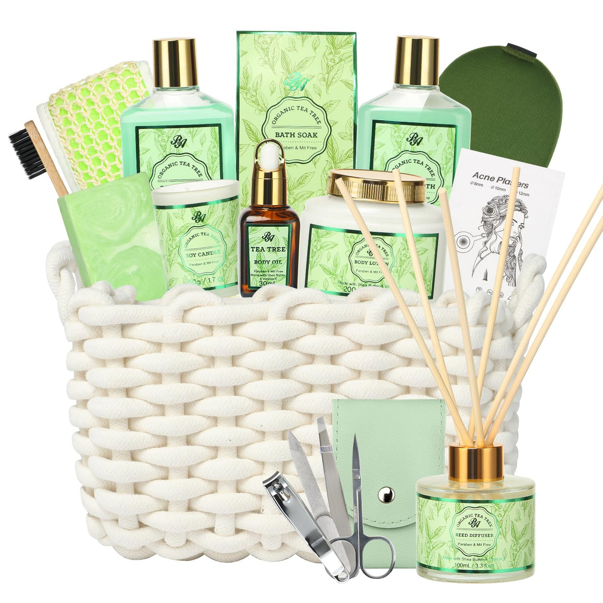 Ra Rosa Acca Spa Gift Set For Women, 15Pcs Tea Tree Scented Home Spa Kit, Birthday Gift