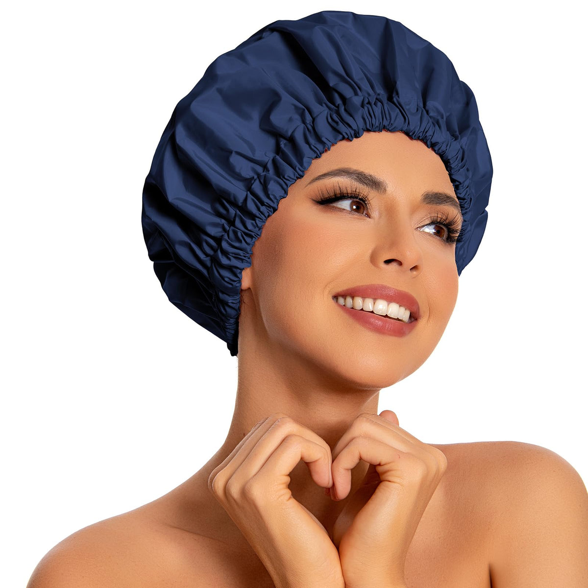 Edoneery Reusable Shower Cap For Women, Waterproof Hair Bonnet For Long Hair - Navy