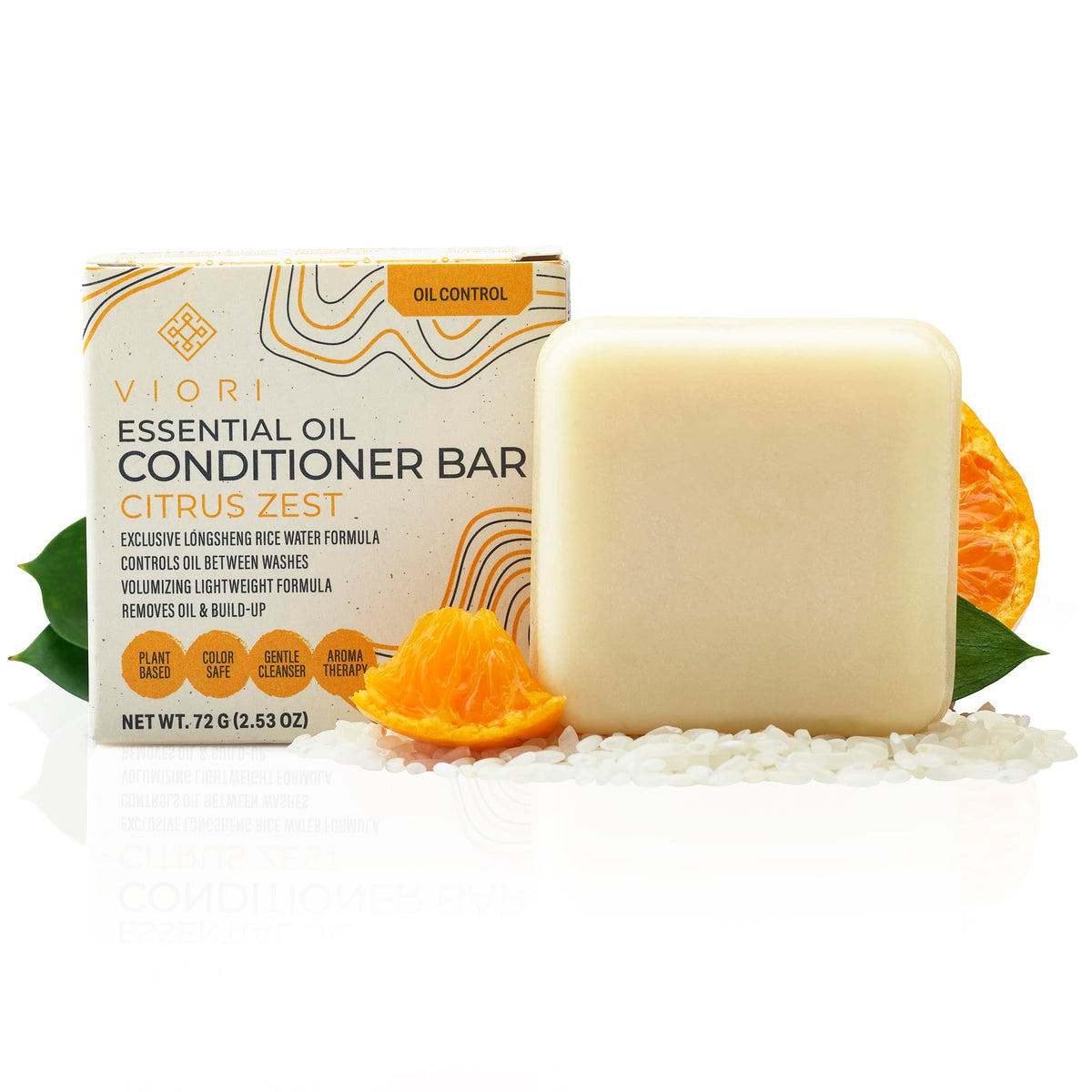 Viori Citrus Zest Conditioner Bar - Organic Handcrafted With Rice Water, 2.53 Oz