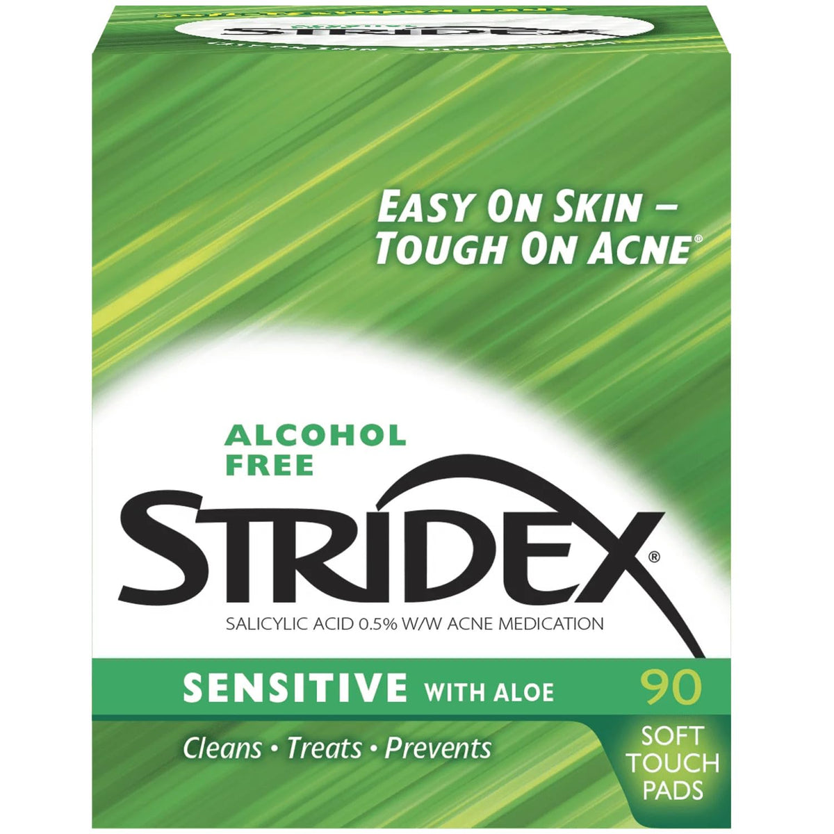 Stridex Daily Care Acne Pads With Aloe For Sensitive Skin, 90 Count, Non-Woven