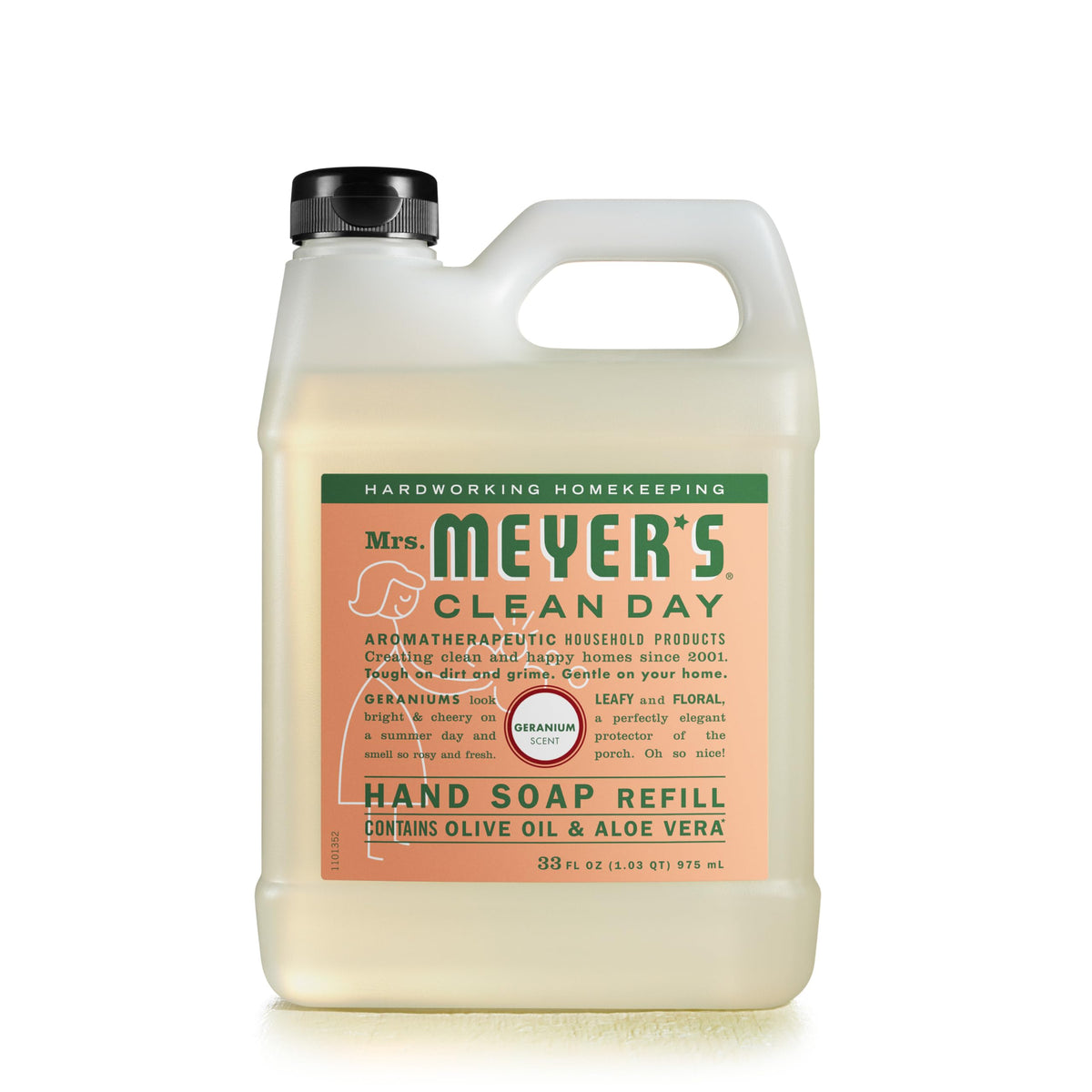 Mrs. Meyer's Hand Soap Refill, Geranium, 33 Fl Oz - Biodegradable, Essential Oils, Plastic