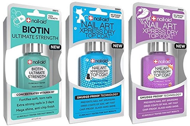 Nail-Aid Biotin Base Coat & Xpress Dry Top Coat, Clear, 3 Count - Nail Care Essentials