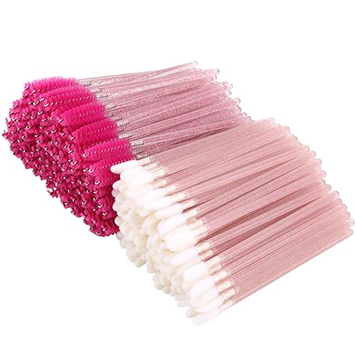 Tbestmax 200 Hotpink Disposable Mascara Wands & Lipstick Applicators for Eyelash Extensions