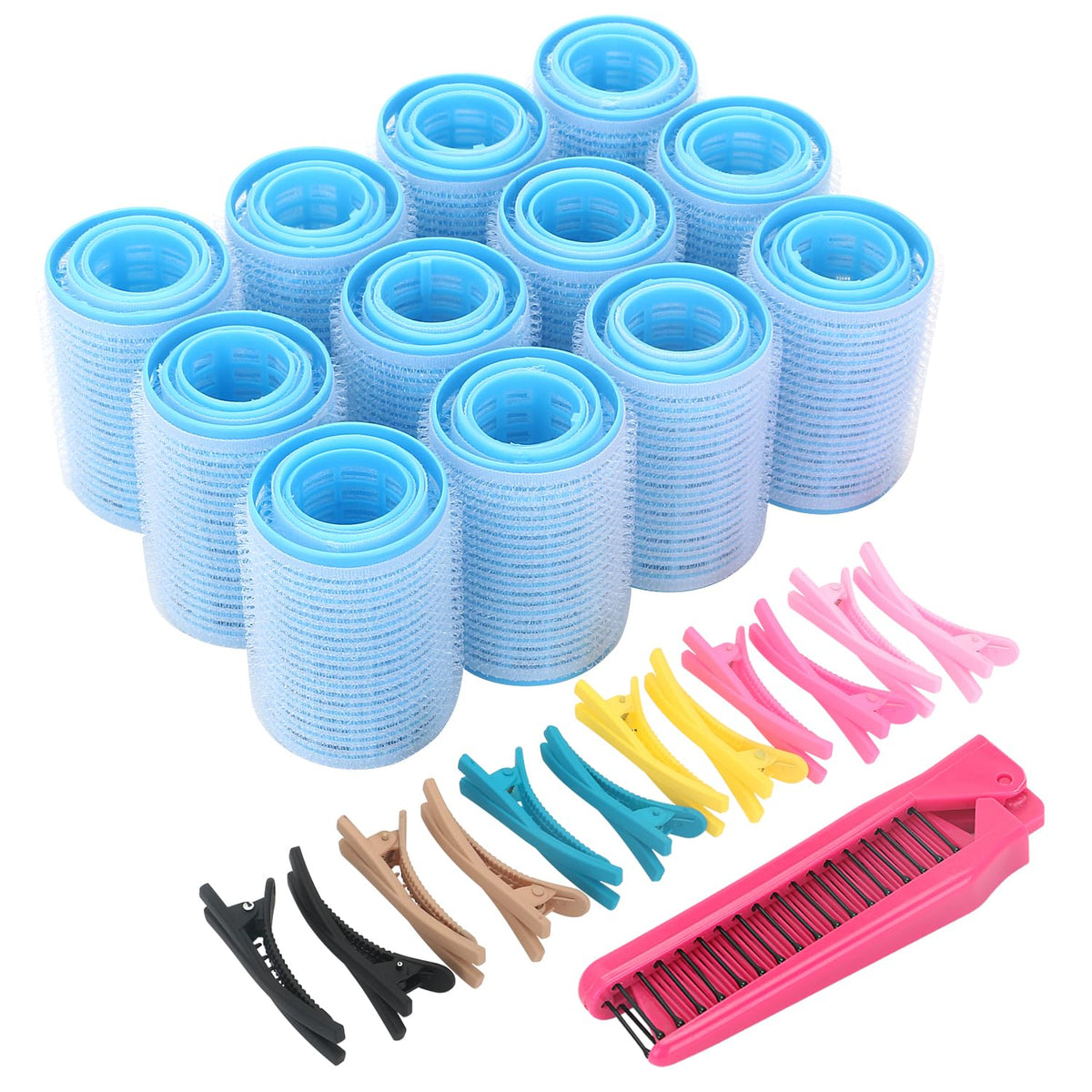 GOROANLY 49 PCS Self Grip Hair Rollers Set - Large, Medium, Small with Comb & Clips for Stunning Curls