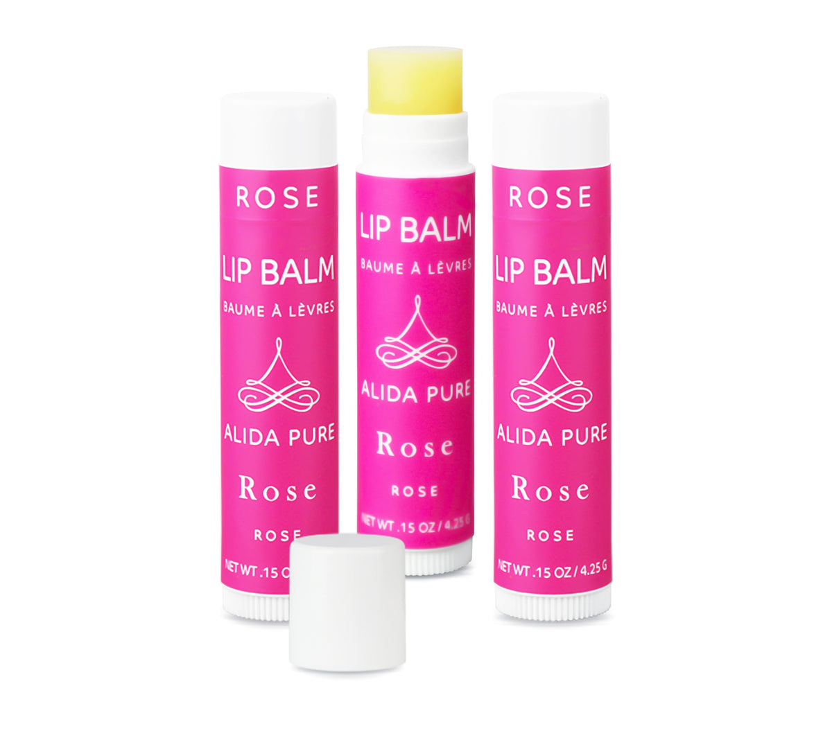 ALIDA PURE Vegan Rose Lip Balm Set, Beeswax Free, Moisturizing, 3 Tube Pack for Chapped Lips