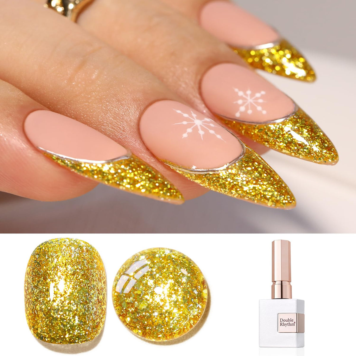 Double Rhythm Hot Gold 15Ml Glitter Gel Polish - Holographic Reflective Nail Art Diy