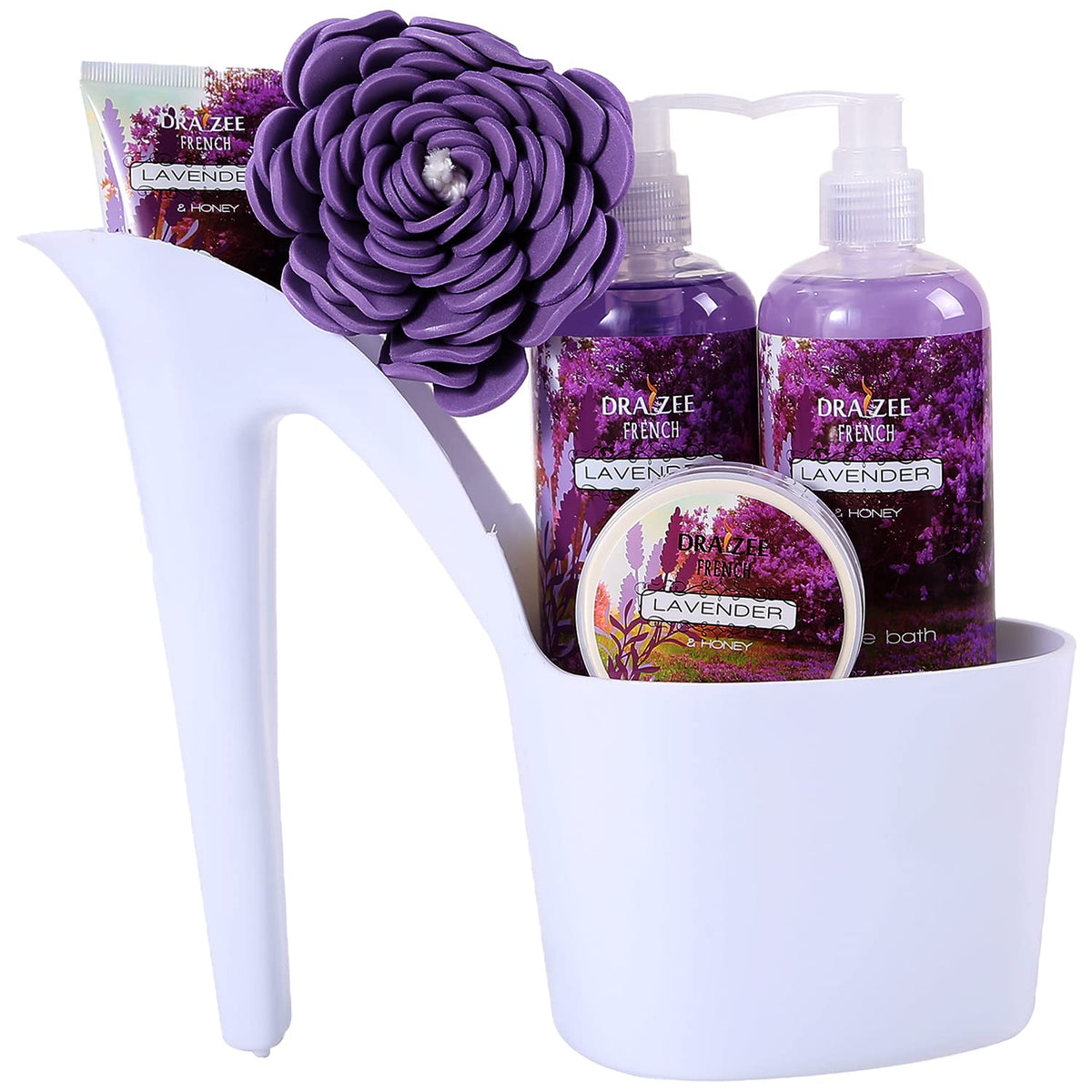 Draizee Spa Gift Set For Women - 5 Pcs Lavender Relaxation Basket With Lotion & Bath Products