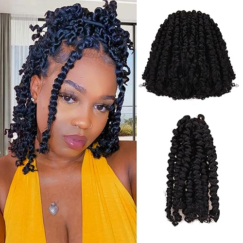 Hahoness 8&quot; Passion Twist Crochet Hair - Natural Black, Pre-Looped, 8 Packs for Women & Kids