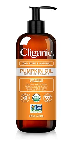 Cliganic Organic Pumpkin Seed Oil - 100% Pure Cold Pressed For Face & Hair, 16 Fl Oz