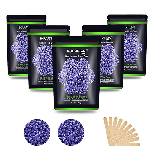 Auperwel Hard Wax Beads for Hair Removal - 1.1 lb Painless Waxing Kit for Sensitive Skin, 5 Packs