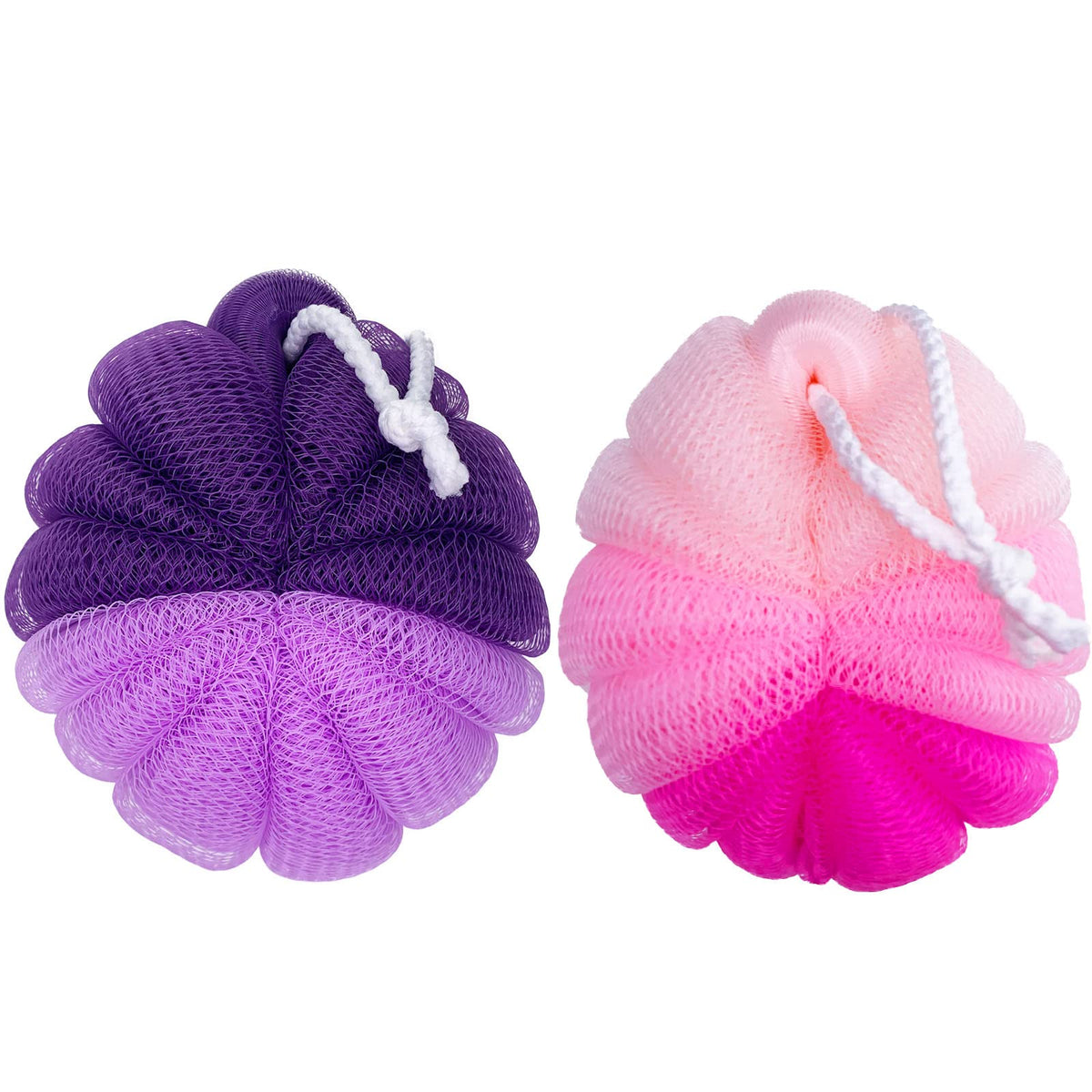 Pphao Back Scrubber For Shower - Exfoliating Loofah Sponge, 2 Pack, Purple & Pink