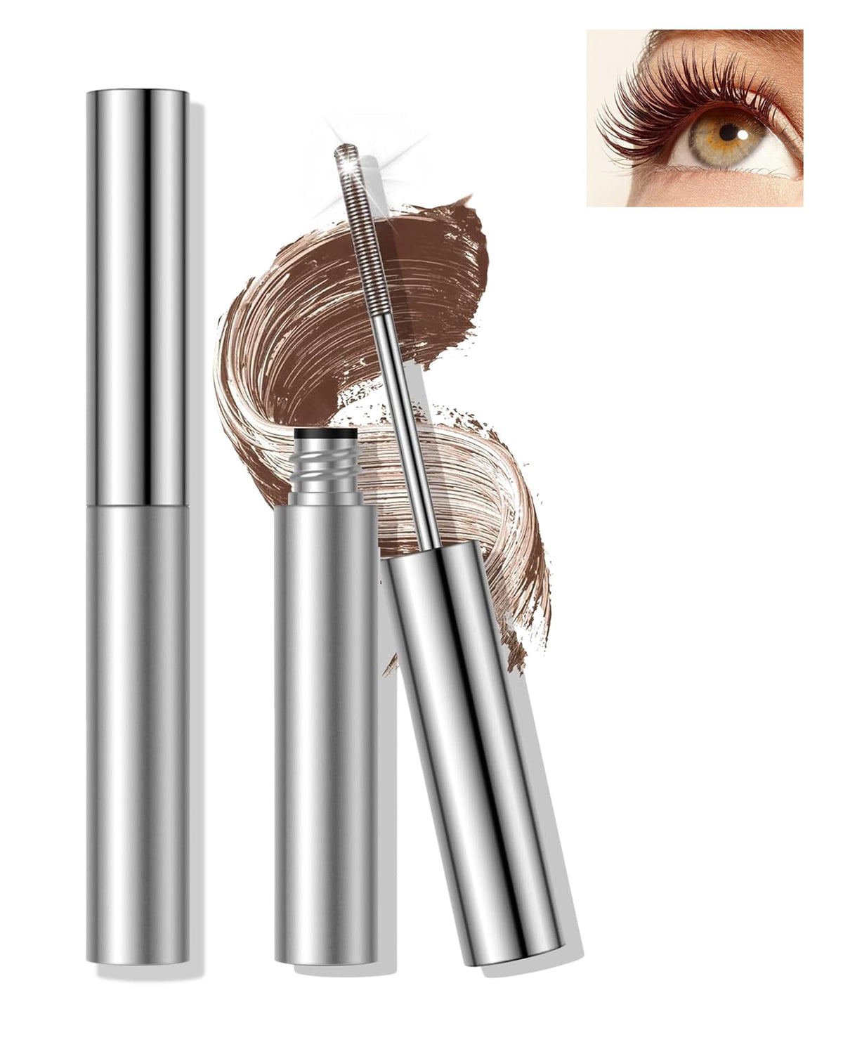 Lestpola Brown Waterproof Mascara - Washable, Volume & Length, Smudge-Proof, 0.24 Fl Oz